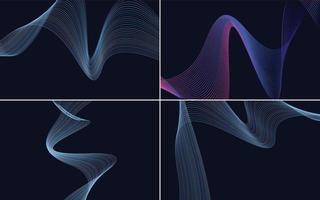 Set of 4 geometric wave pattern background Abstract waving line vector