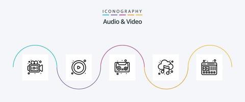 paquete de iconos de línea 5 de audio y video que incluye . web. cinta de casete. video. sonido vector