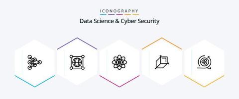 paquete de iconos de 25 líneas de ciencia de datos y seguridad cibernética que incluye api. diseño. datos. cuboides. d vector