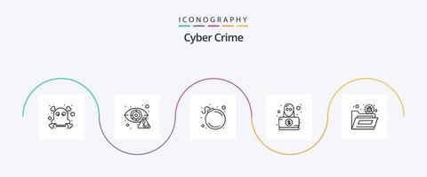 paquete de iconos de la línea 5 de delitos cibernéticos que incluye carpeta. bicho. alerta. robo. hacker vector