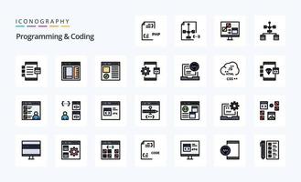 25 Programming And Coding Line Filled Style icon pack vector