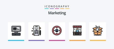 la línea de marketing llenó el paquete de 5 iconos, incluido el teléfono. usuario. bienes. móvil. opinión. diseño de iconos creativos vector