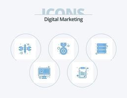 Digital Marketing Blue Icon Pack 5 Icon Design. servers. medal. repair. seo. license vector