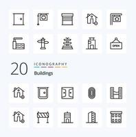 20 Buildings Line icon Pack like office space buildings home rug ornament vector