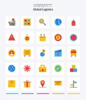 logística global creativa 25 paquete de iconos planos como el mundo. ubicación. logístico. global. lupa vector