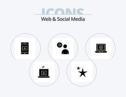 Web And Social Media Glyph Icon Pack 5 Icon Design. watch. play . star. user . video vector