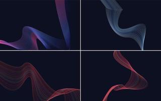 Set of 4 geometric wave pattern background Abstract waving line vector