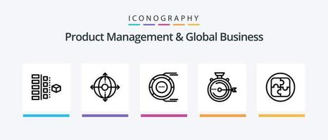 gestión de productos y paquete de iconos de la línea de negocios global 5, incluida la producción. prioridades candidato. gestión. selección. diseño de iconos creativos vector