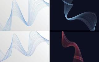 Set of 4 geometric wave pattern background Abstract waving line vector