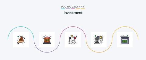 la línea de inversión llenó el paquete de iconos planos 5 que incluye el espíritu empresarial. dinero. dólar. inversión. banco vector