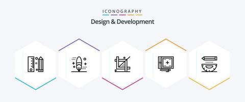 Design and Development 25 Line icon pack including development. coding. development. programing. design vector