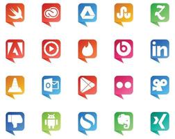 20 logotipos de estilo de burbujas de discurso de redes sociales como Google Play Player Windows Media Player Media Linkedin vector