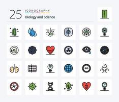 paquete de iconos llenos de 25 líneas de biología que incluye molécula. química. átomo. químico. laboratorio vector