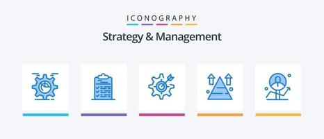 Strategy And Management Blue 5 Icon Pack Including arrow. mountain. document. target. gear. Creative Icons Design vector