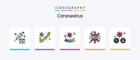 la línea de coronavirus llenó el paquete de 5 íconos, incluido el científico. libro. virus infectado. bacterias seguridad. diseño de iconos creativos vector