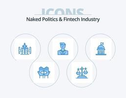 política desnuda y diseño de iconos del paquete de iconos azules de la industria fintech 5. cabeza. jefe. ley. reunión. debate vector