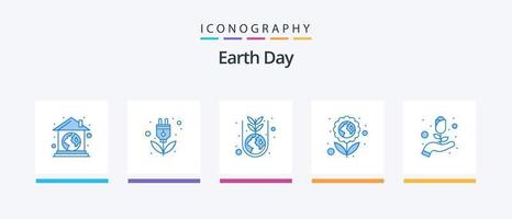 Earth Day Blue 5 Icon Pack Including planting. flower. plug. environmental protection. plant. Creative Icons Design vector