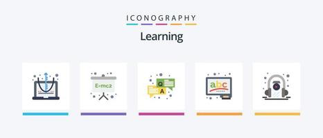 Learning Flat 5 Icon Pack Including learning. e learning. qa. learn. board. Creative Icons Design vector
