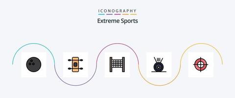 Paquete de 5 iconos planos llenos de línea deportiva que incluye. deporte. vector