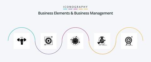 Business Elements And Business Managment Glyph 5 Icon Pack Including performance. data. operation. project. processing vector