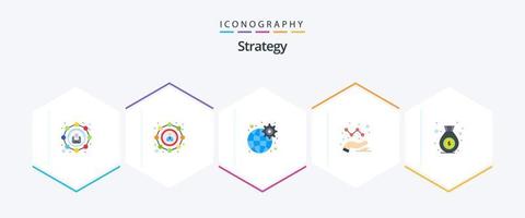 Strategy 25 Flat icon pack including money. bag. gear. graph. analytics vector