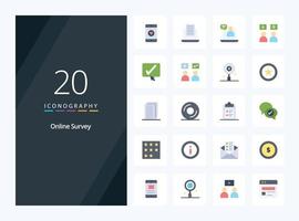 20 Online Survey Flat Color icon for presentation vector