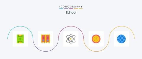 paquete de iconos de 5 planos escolares que incluye globo. tiempo. átomo. cronógrafo. alarma vector