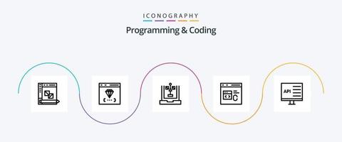 Programming And Coding Line 5 Icon Pack Including coding. c. develop. planning. development vector