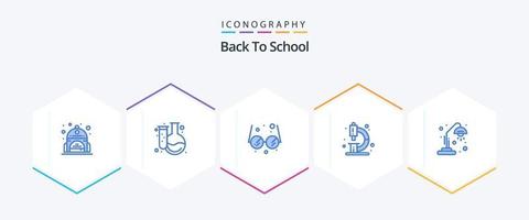 paquete de iconos azules de regreso a la escuela 25 que incluye luz. escuela. anteojos. microscopio. educación vector