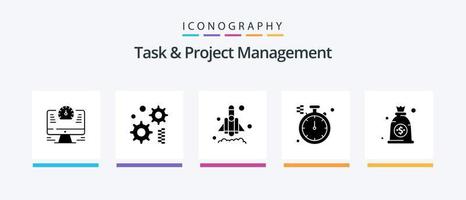 Task And Project Management Glyph 5 Icon Pack Including . direction . gear. compass . startup. Creative Icons Design vector