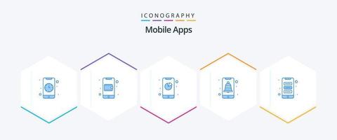 Mobile Apps 25 Blue icon pack including apps. user. analytics. notification. app vector