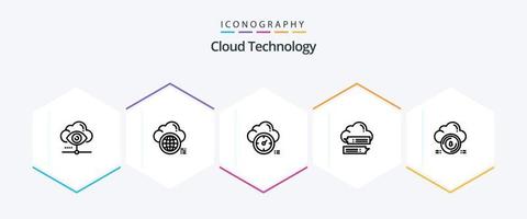 paquete de iconos de 25 líneas de tecnología en la nube que incluye la nube. seguro. mundo. charlar. Temporizador vector