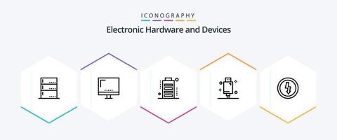 paquete de iconos de 25 líneas de dispositivos que incluye electrónica. dispositivos. monitor. cable. lleno vector