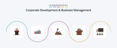 Corporate Development And Business Management Line Filled Flat 5 Icon Pack Including mission. flag. chart. achievement. progress vector