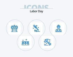 día del trabajo icono azul paquete 5 diseño de iconos. mano de obra. hombre de trabajo junta. herramienta. construcción vector