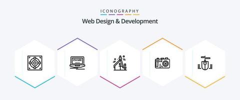 Web Design And Development 25 Line icon pack including . design . design. camera . graphic vector