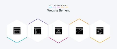 paquete de iconos de 25 glifos del elemento del sitio web que incluye la imagen. página. carpeta. interfaz. sitio web vector