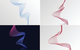 Set of 4 geometric wave pattern background Abstract waving line vector