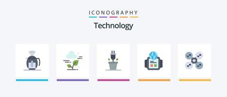 Technology Flat 5 Icon Pack Including technology. fly. plug. drone. watch. Creative Icons Design vector