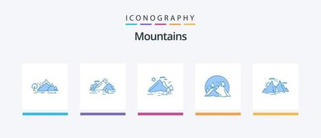 paquete de iconos de 5 montañas azules que incluye la naturaleza. colina. naturaleza. sol. paisaje. diseño de iconos creativos vector