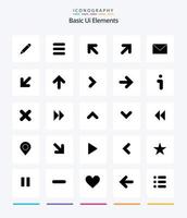 Creative Basic Ui Elements 25 Glyph Solid Black icon pack  Such As arrow. mail. up. massege. right vector