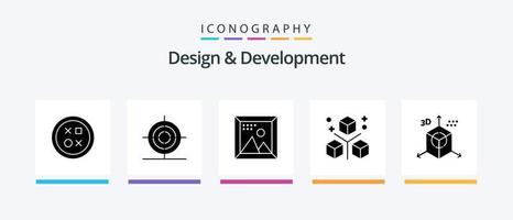 Design and Development Glyph 5 Icon Pack Including objects. design. shape. coding. picture. Creative Icons Design vector