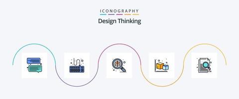 línea de pensamiento de diseño lleno de paquete de iconos planos 5 que incluye búsqueda. documento. buscar. objeto. cubo vector