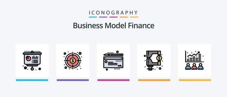 la línea de finanzas llenó el paquete de 5 íconos que incluye la estrategia. negocio. fuerza. plan. mercado. diseño de iconos creativos vector