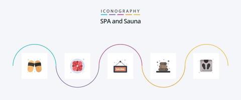 paquete de iconos de sauna flat 5 que incluye. escala. sauna. báscula de baño. toallas vector