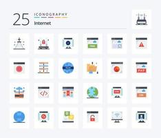 Internet 25 Flat Color icon pack including technology. free. protection. access. player vector