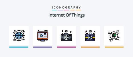 Internet Of Things Line Filled 5 Icon Pack Including internet. wifi. washing. screen. tv. Creative Icons Design vector