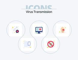 paquete de iconos planos de transmisión de virus 5 diseño de iconos. sucio. virus. coronavirus. escanear. computadora vector