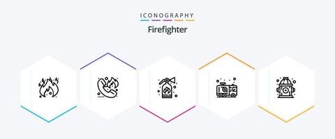 paquete de iconos de 25 líneas de bombero que incluye hidrante. bombero. extintor. bombero. emergencia vector