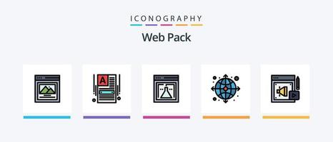 la línea del paquete web llenó el paquete de 5 iconos, incluido el lápiz. dibujo. web. dispositivo. web. diseño de iconos creativos vector